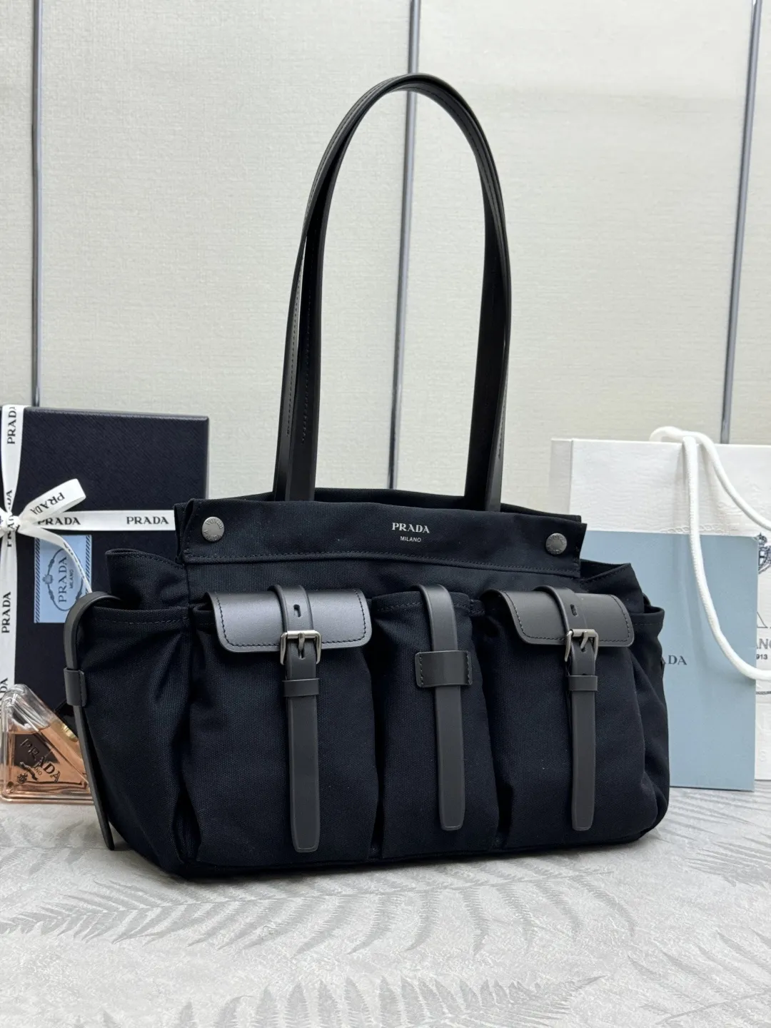 Prada Route Large Canvas & Leather Tote Bag D99011367 — view 3