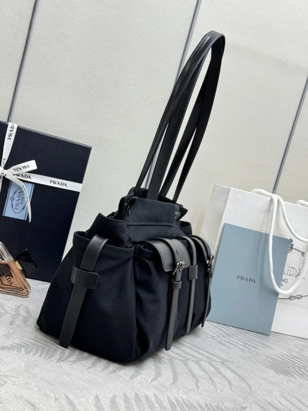 Prada Route Large Canvas & Leather Tote Bag D99011367 — view 4