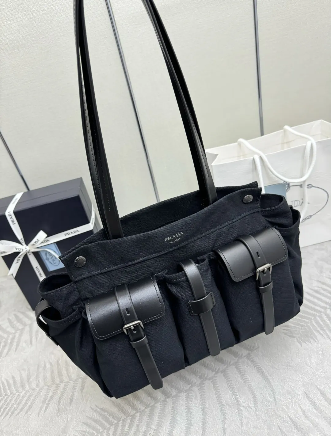 Prada Route Large Canvas & Leather Tote Bag D99011367 — view 5