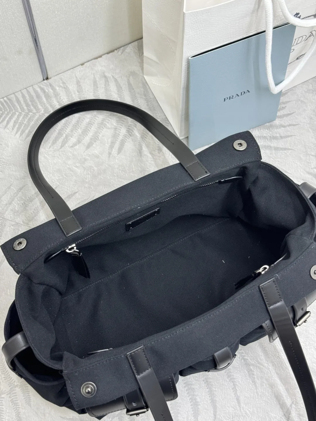 Prada Route Large Canvas & Leather Tote Bag D99011367 — view 8