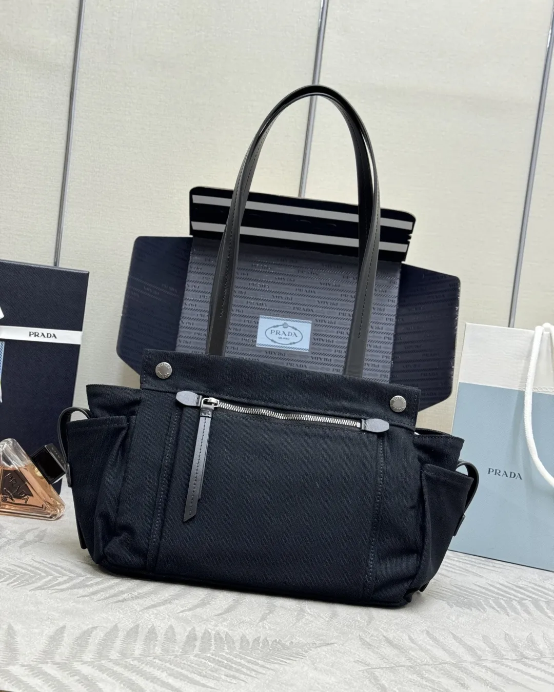Prada Route Medium Canvas Tote Bag D97011368 — view 2