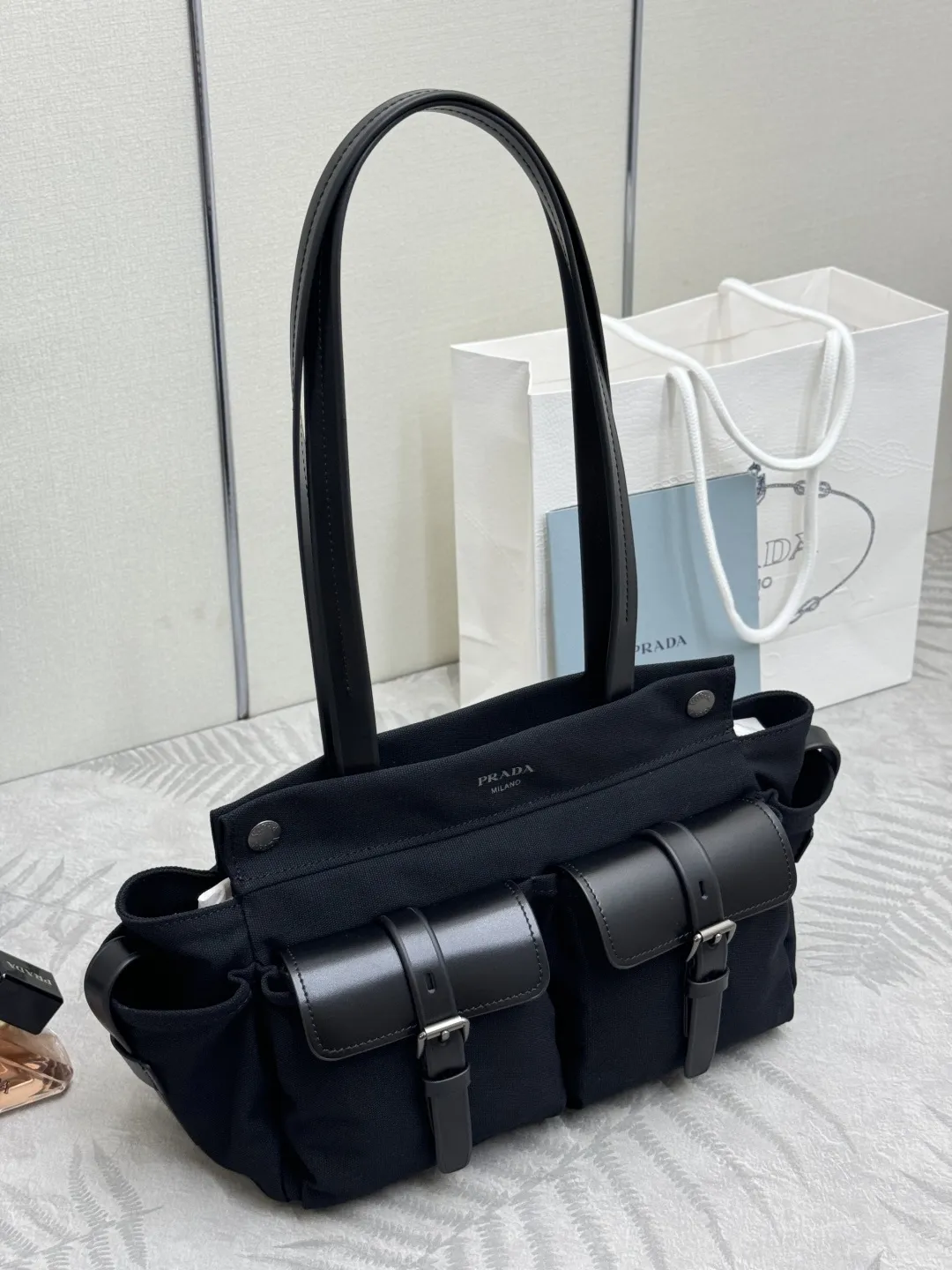 Prada Route Medium Canvas Tote Bag D97011368 — view 3