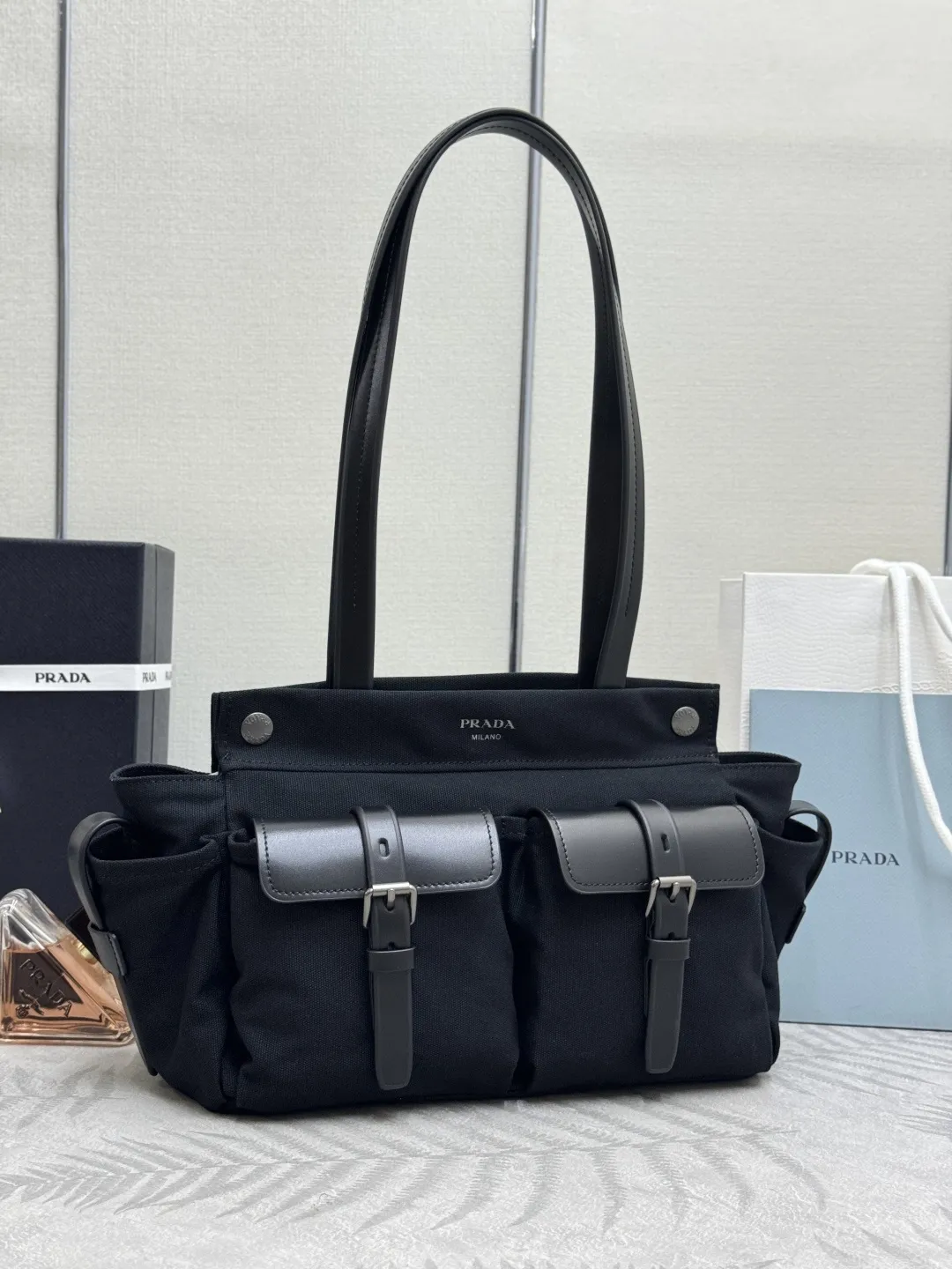 Prada Route Medium Canvas Tote Bag D97011368 — view 4