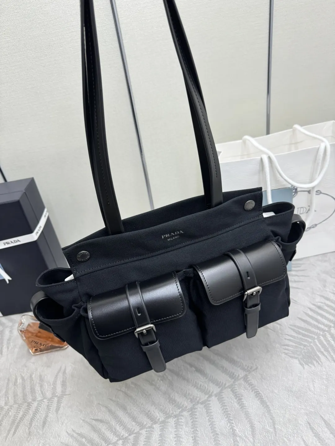 Prada Route Medium Canvas Tote Bag D97011368 — view 5