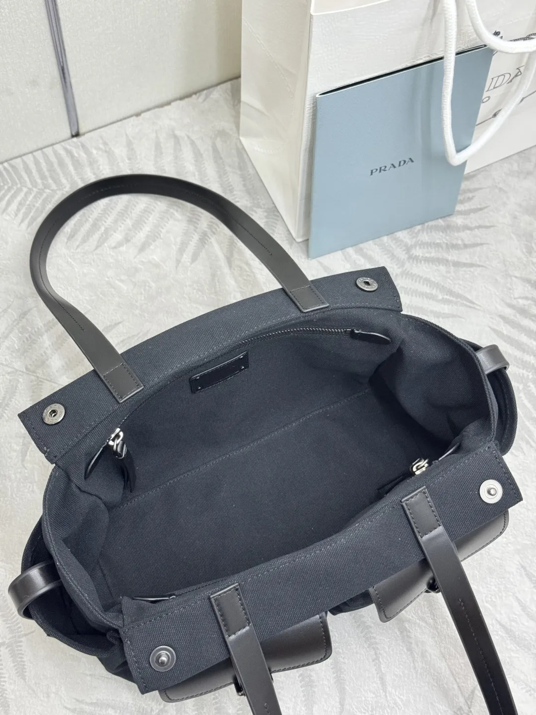 Prada Route Medium Canvas Tote Bag D97011368 — view 8