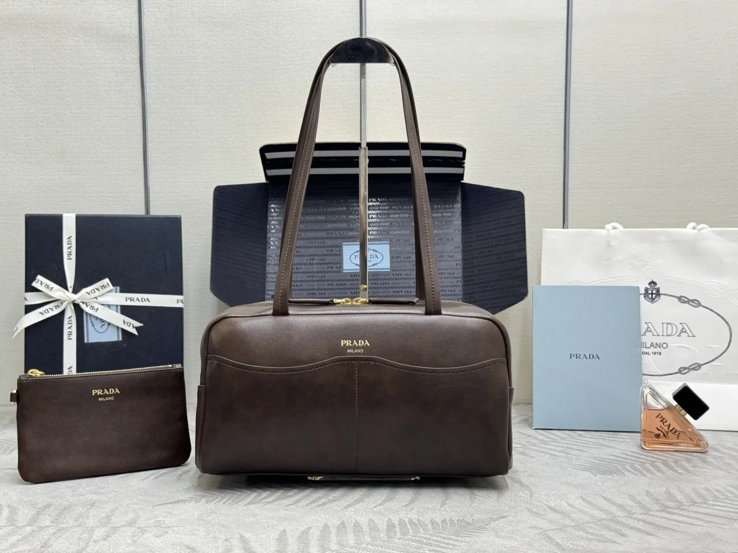 Prada Vintage-Effect Leather Bowling Bag D101011026