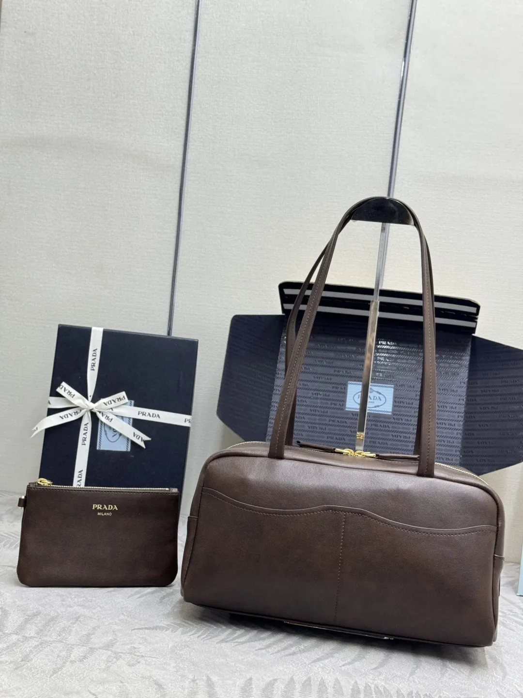 Prada Vintage-Effect Leather Bowling Bag D101011026 — view 2
