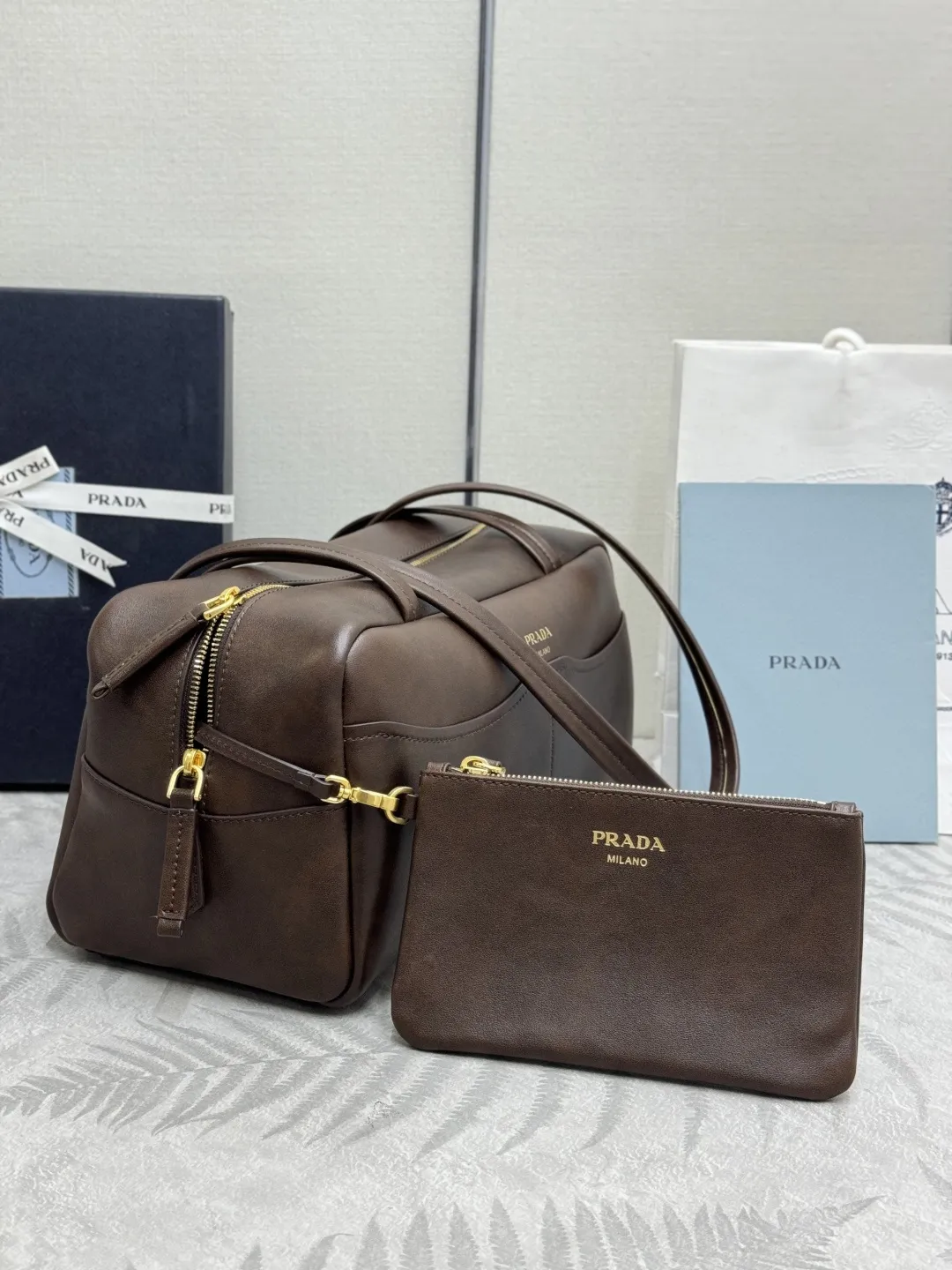 Prada Vintage-Effect Leather Bowling Bag D101011026 — view 5