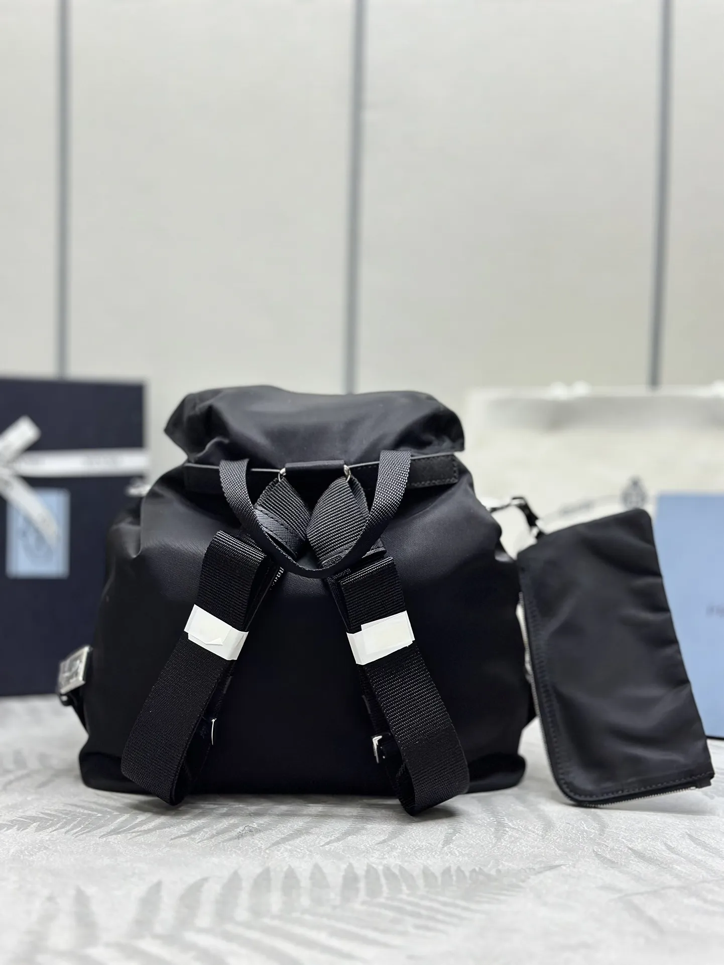 Nylon Saffiano Leather-Trim Backpack with Pouch D77011049 — view 2