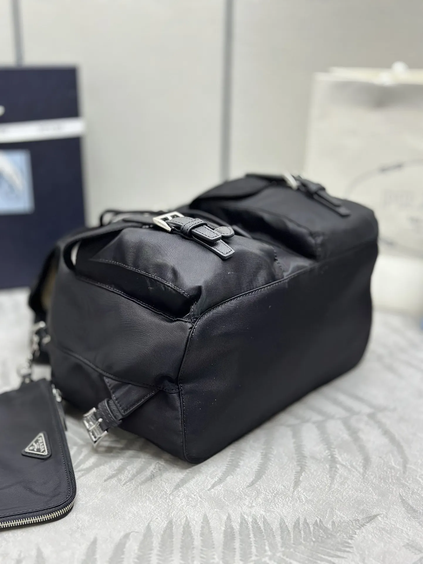 Nylon Saffiano Leather-Trim Backpack with Pouch D77011049 — view 4