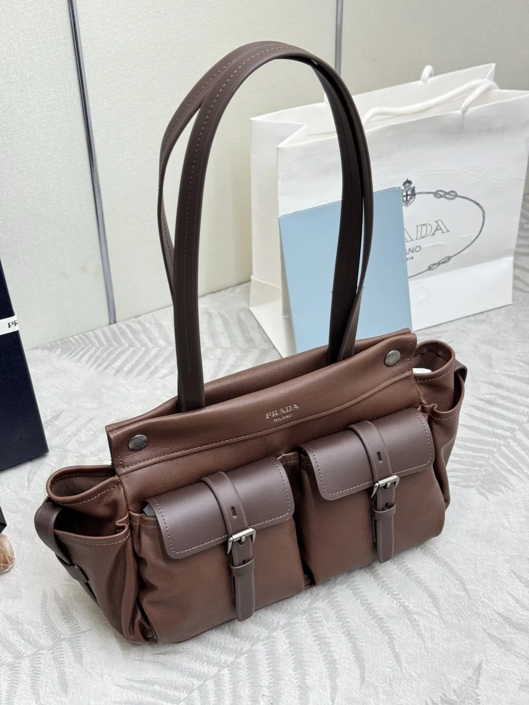 Prada 1BG645 Leather Tote Bag D114011382 — view 3