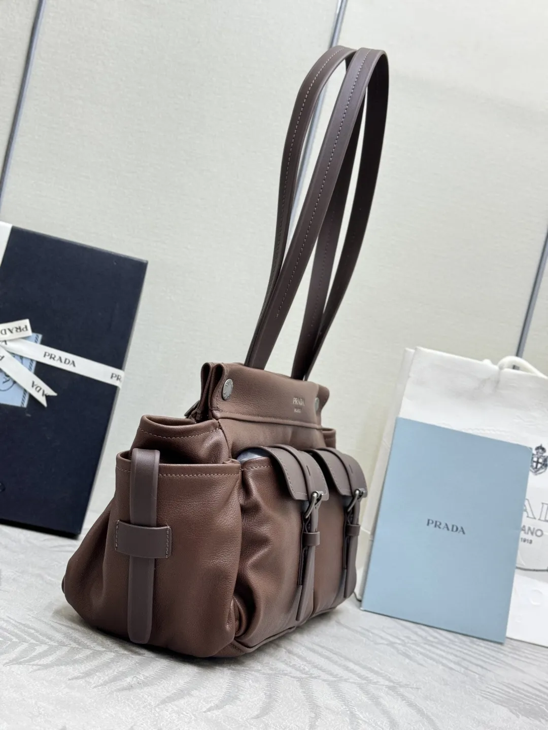 Prada 1BG645 Leather Tote Bag D114011382 — view 5