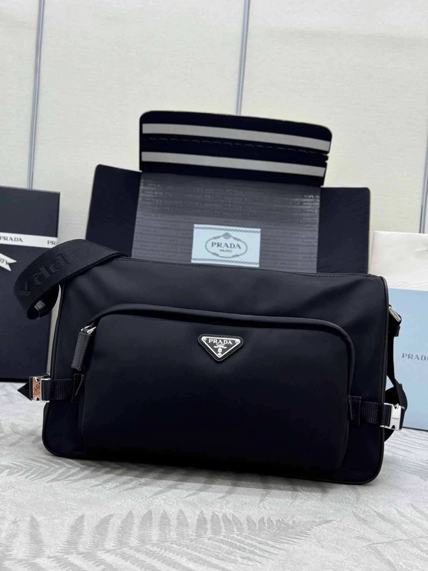 Re-Nylon and Saffiano Leather Messenger Bag D70011034