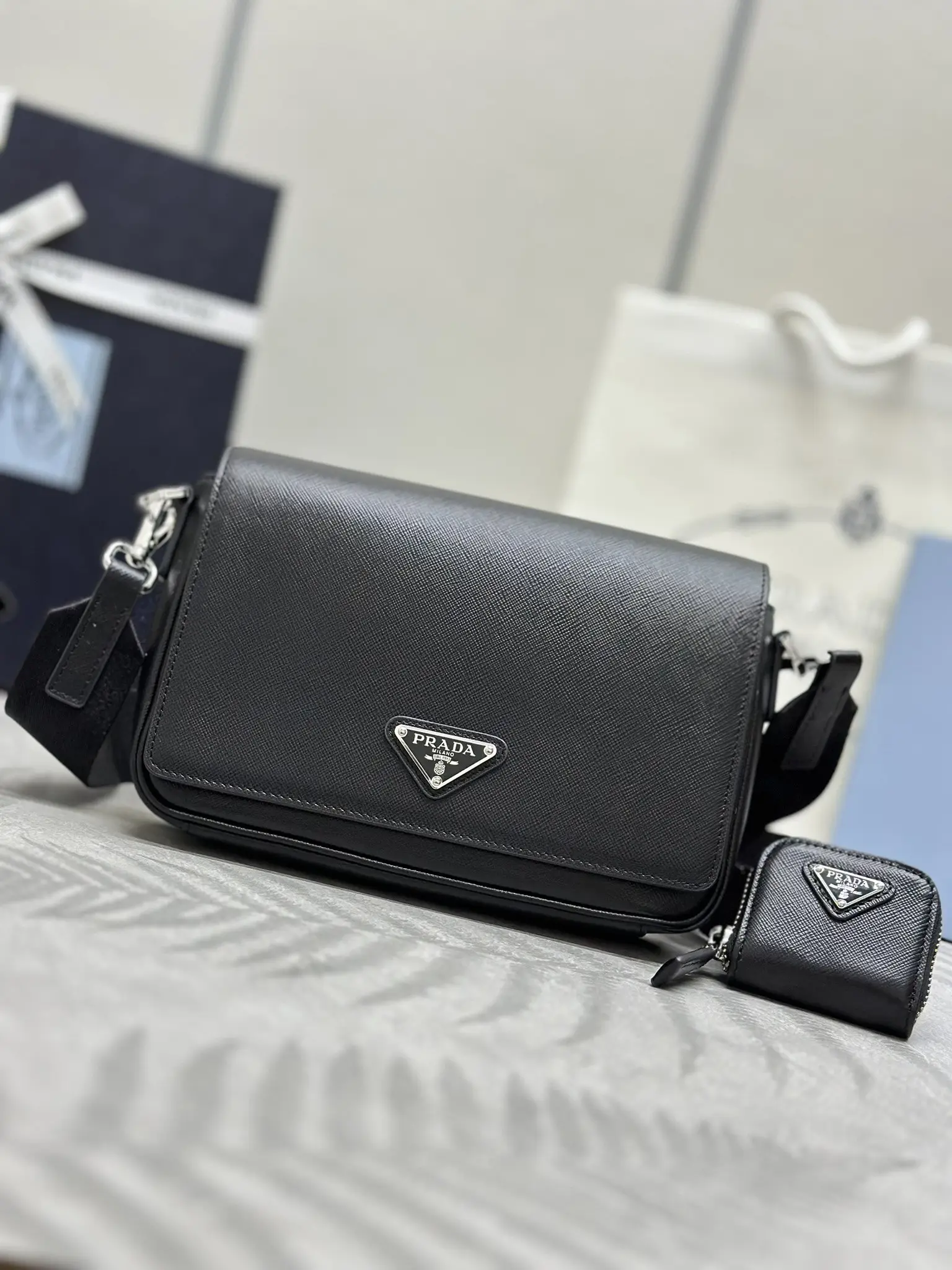 Saffiano Leather Shoulder Bag with Pouch D99011400