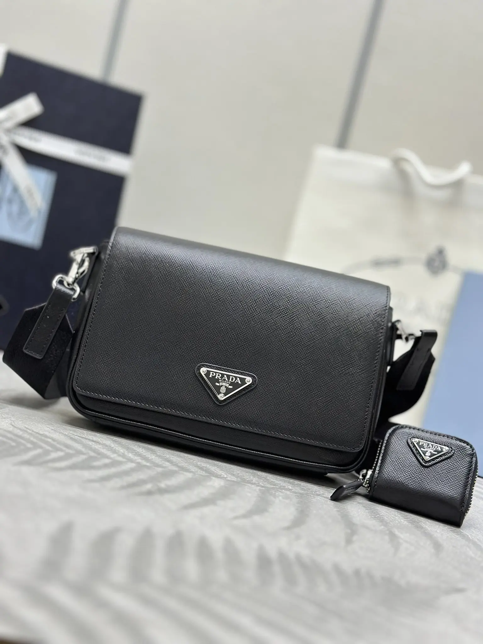 Saffiano Leather Shoulder Bag with Pouch D99011400