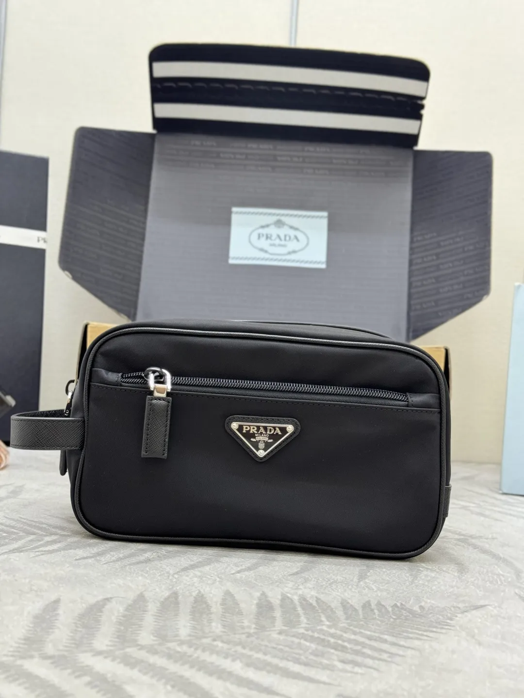 Re-Nylon Travel Pouch with Saffiano Handle D61011403