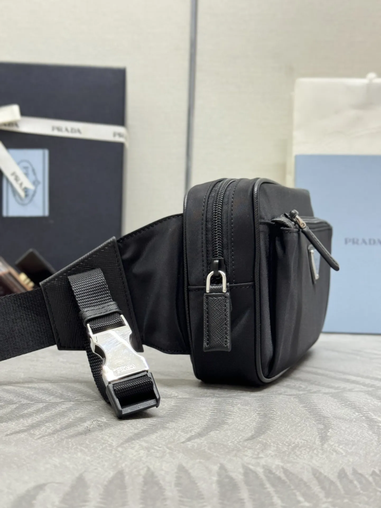 Re-Nylon Belt Bag with Leather Trim D59011404 — view 5