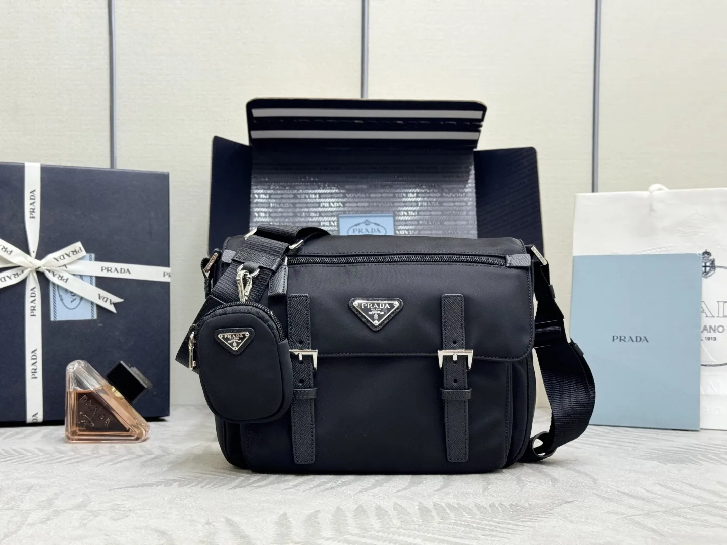 Re-Nylon Crossbody Bag with Detachable Pouch D71011407