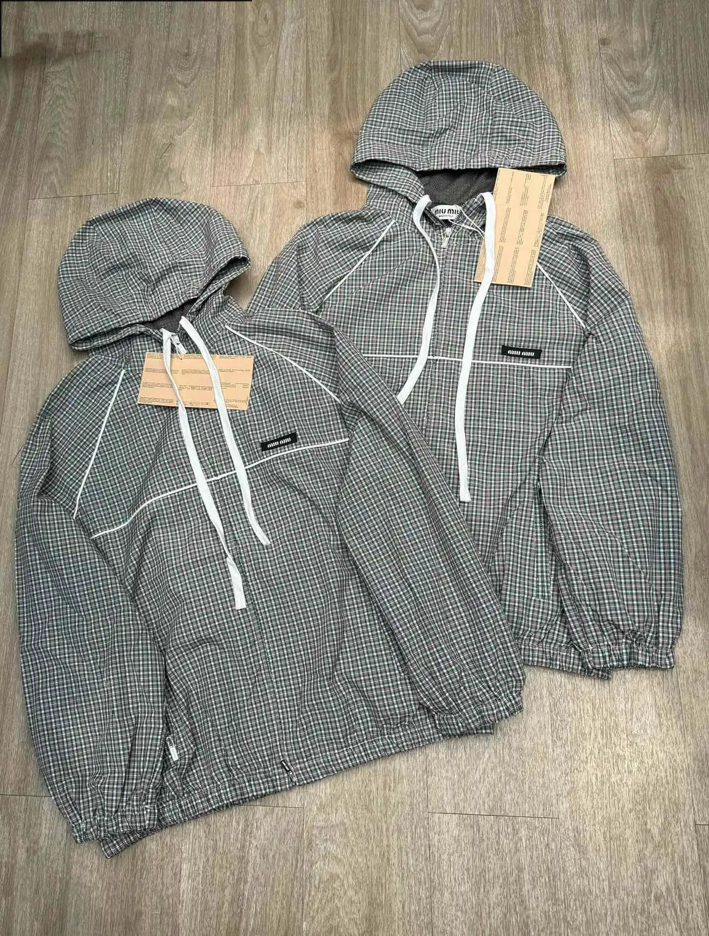 Check Print Hooded Windbreaker Jacket D12916094