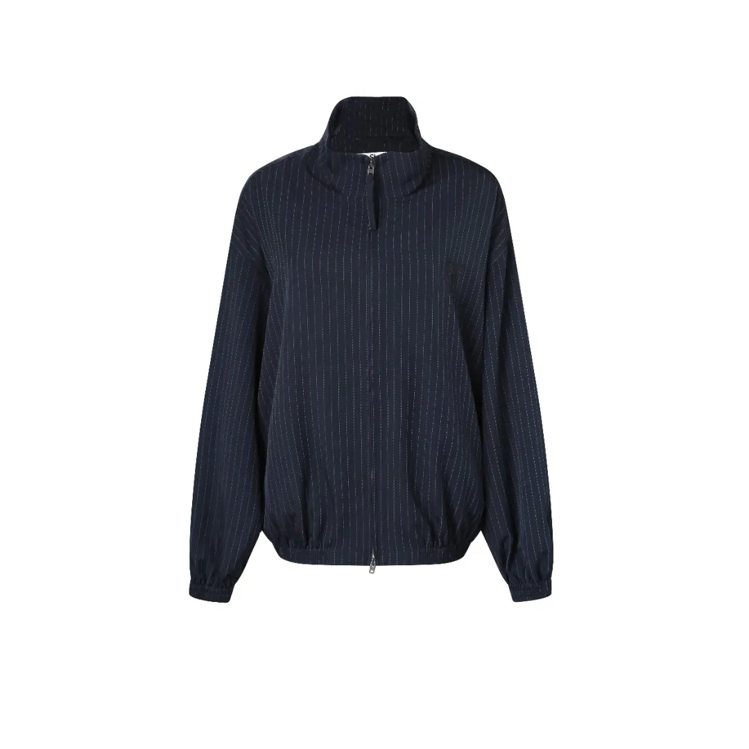Embroidered Pinstripe Zip-Up Jacket D14521676