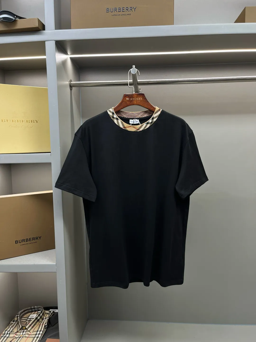 Check-Trim Cotton Jersey T-Shirt D15013733
