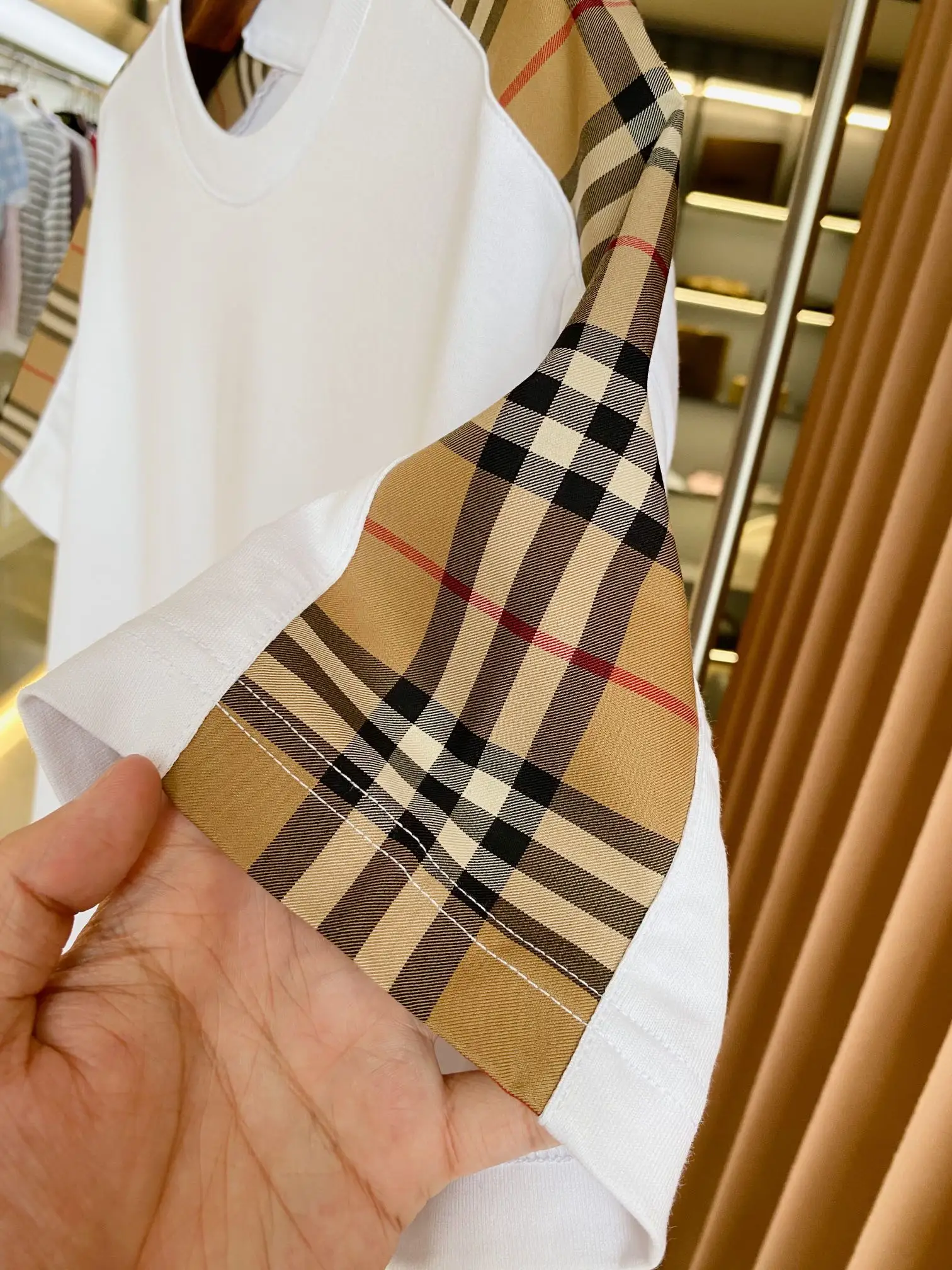 Check-Panel Cotton Jersey T-Shirt D15013528 — view 6
