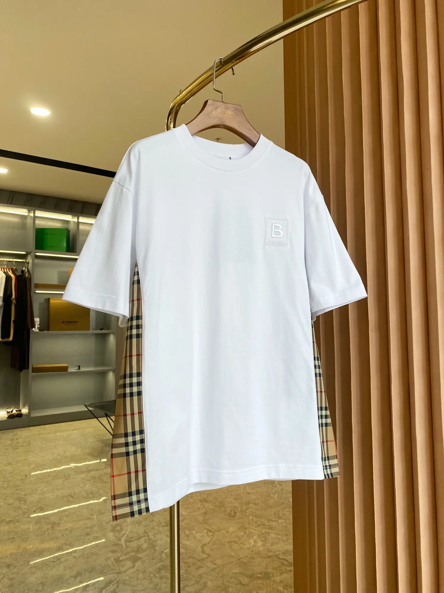 Check Panel Cotton Jersey T-Shirt D15013525