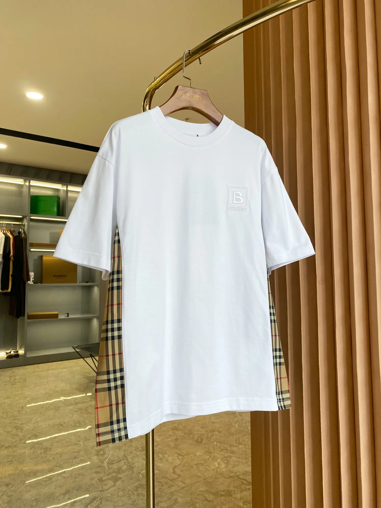 Check Panel Cotton Jersey T-Shirt D15013525