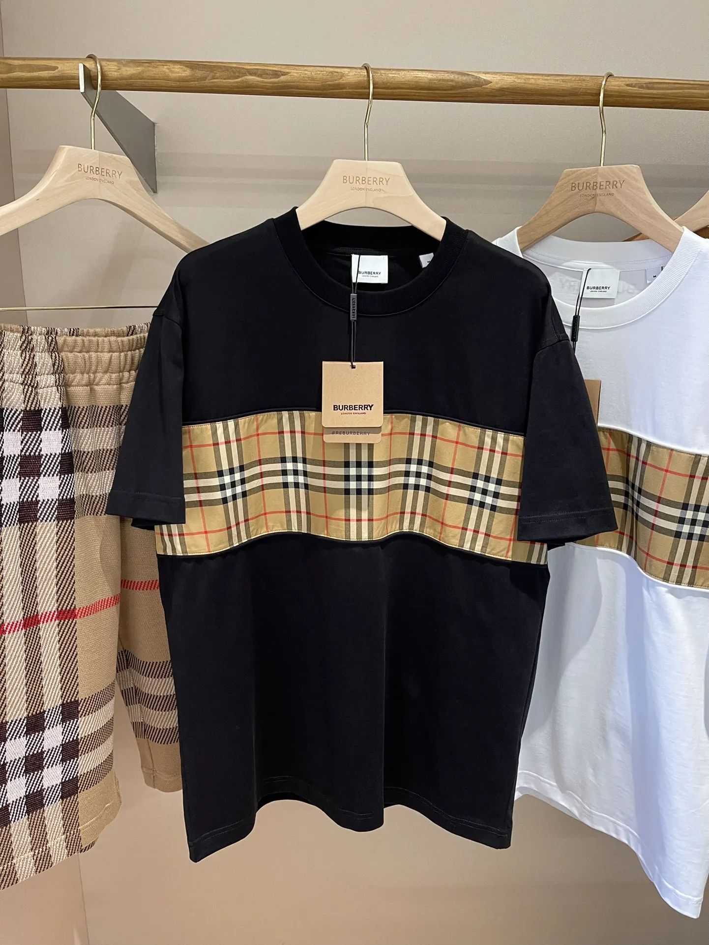 Vintage Check Panel Cotton T-Shirt D15013524