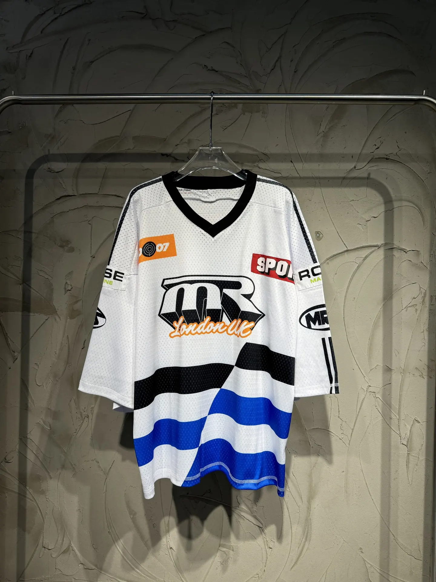 Oversized Striped Mesh Football Jersey D15524337