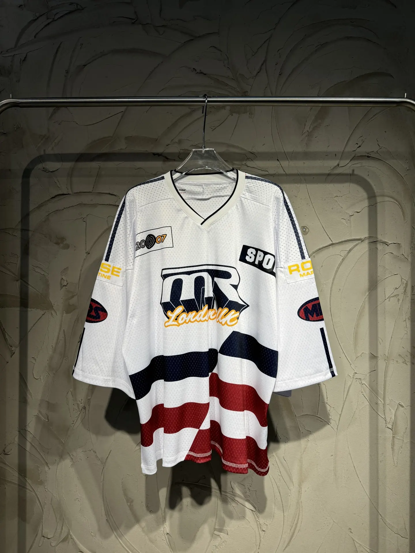 Oversized Striped Mesh Football Jersey D15524334