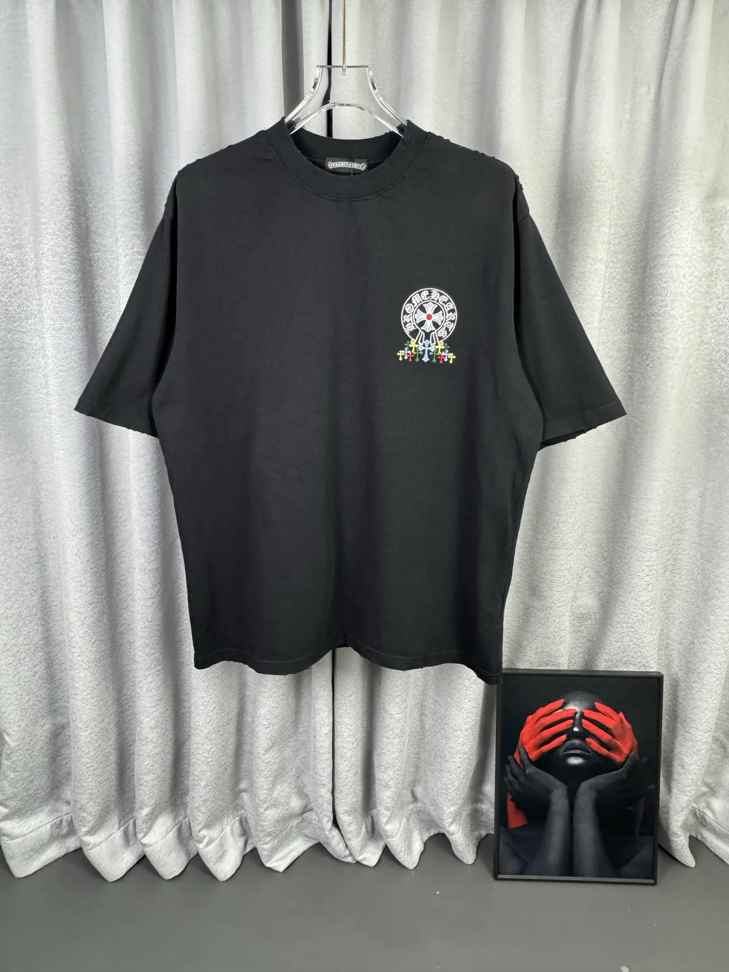 Embroidered Cross Acid-Wash Cotton T-Shirt D16519585