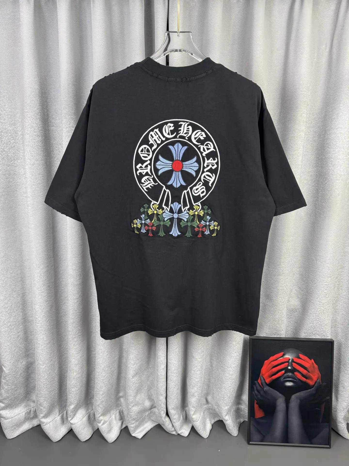 Embroidered Cross Acid-Wash Cotton T-Shirt D16519585 — view 3