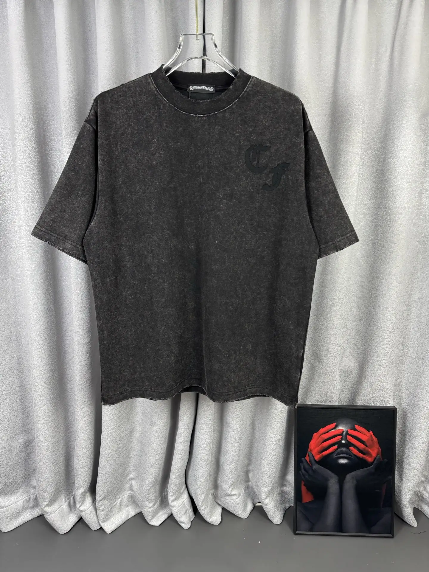 Acid-Wash Embroidered Cotton T-Shirt D16519599