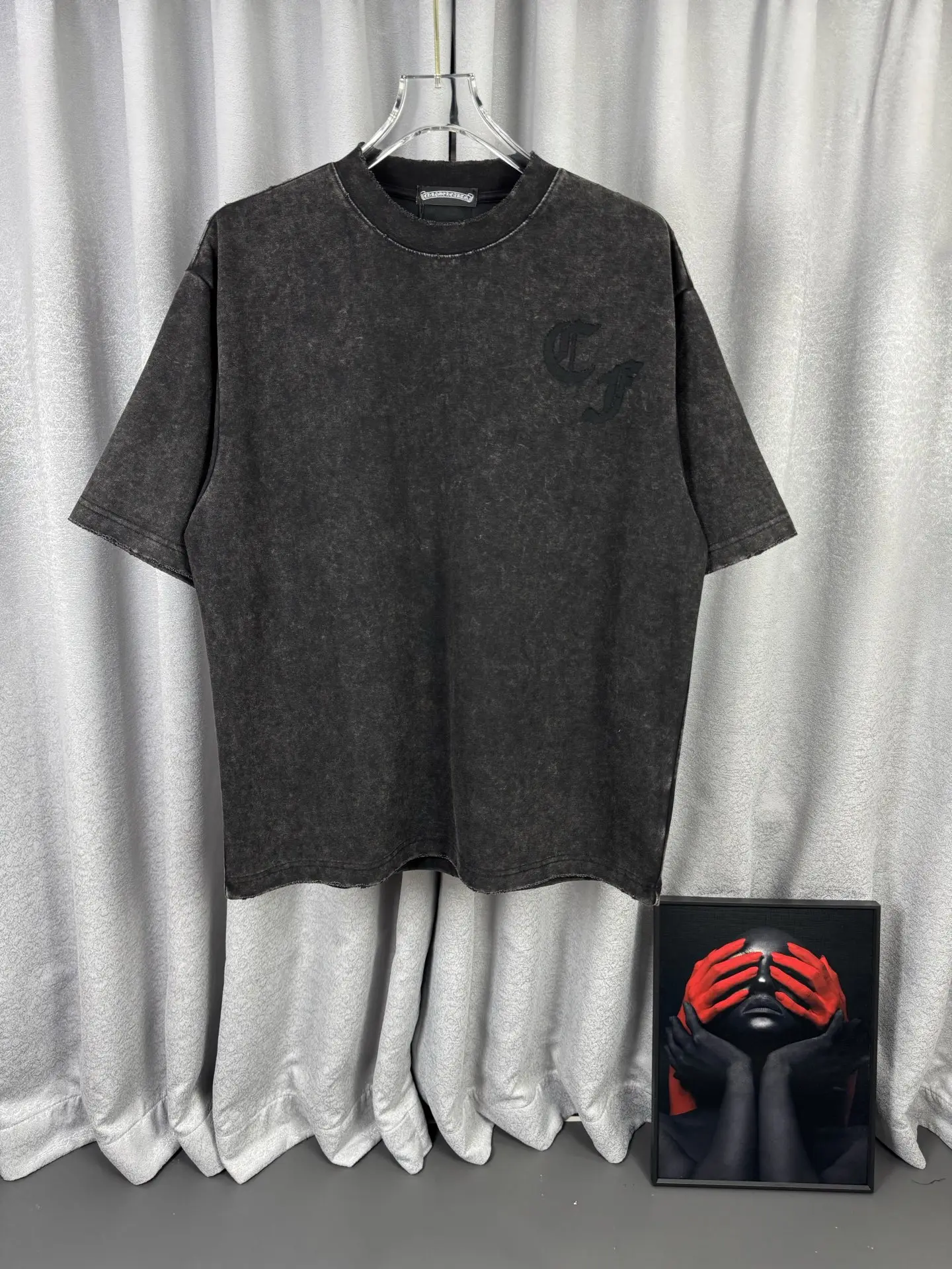 Acid-Wash Embroidered Cotton T-Shirt D16519599
