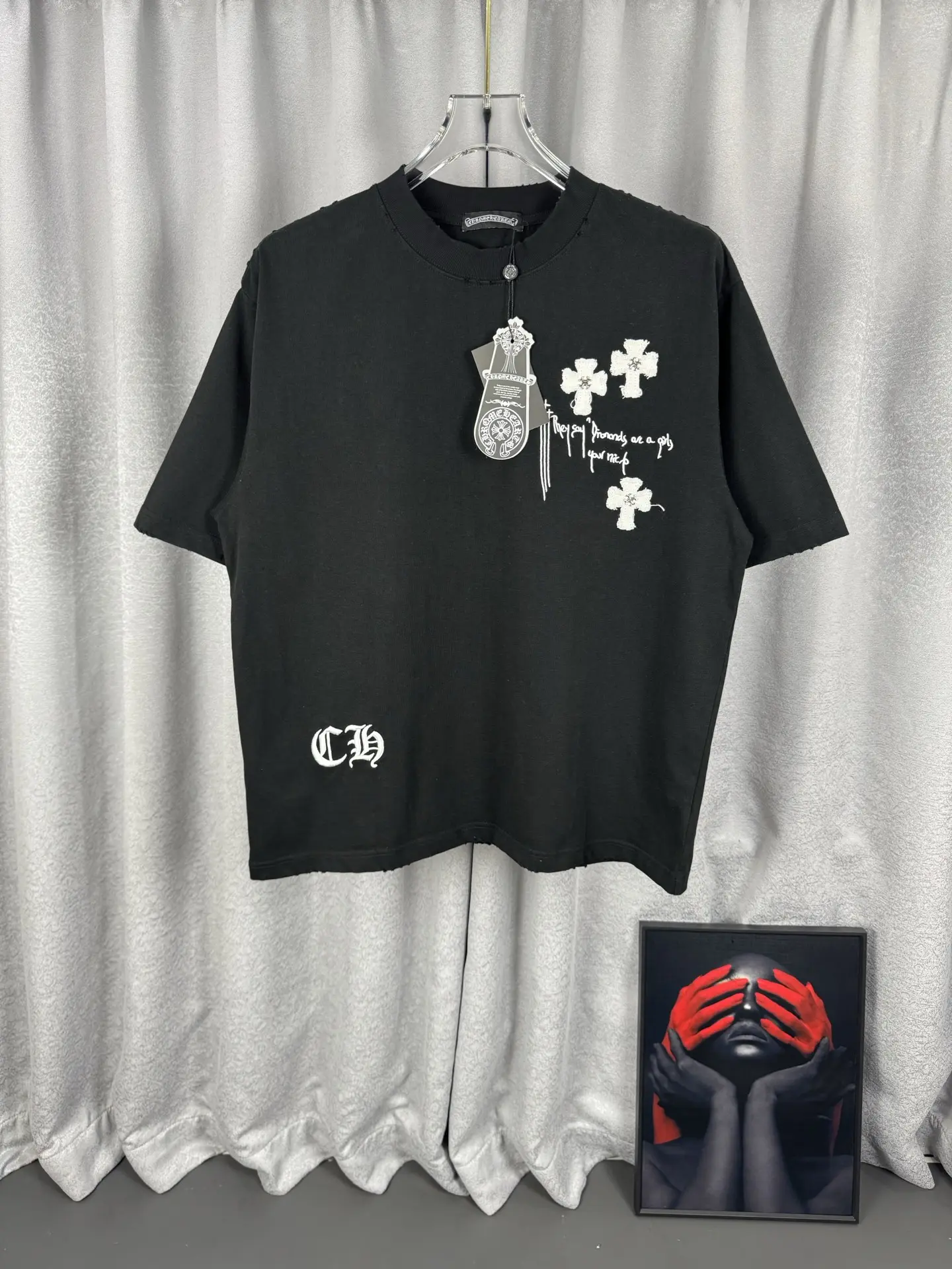 Acid-Wash Embroidered Cross T-Shirt D17019552