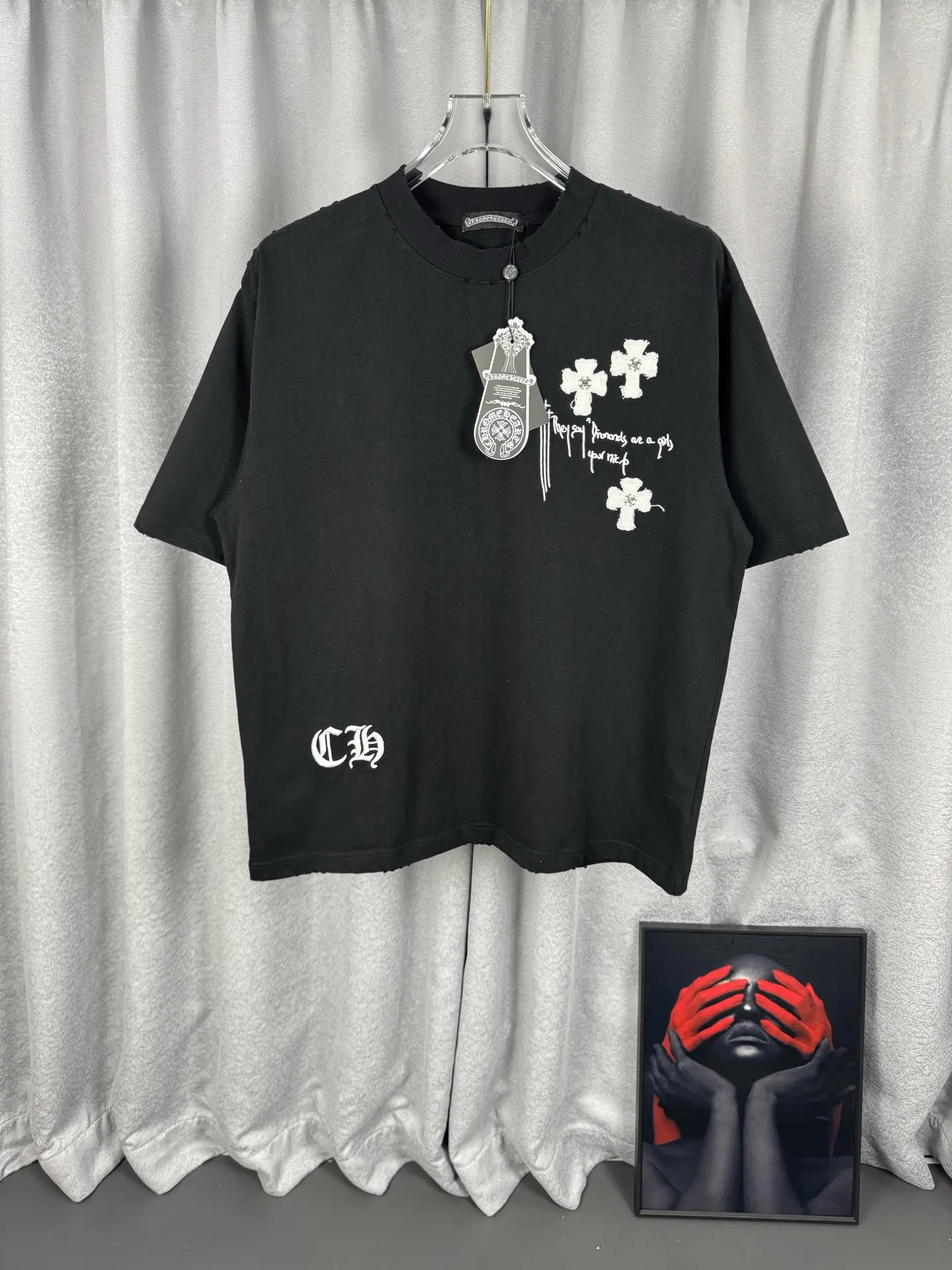 Acid-Wash Embroidered Cross T-Shirt D17019552