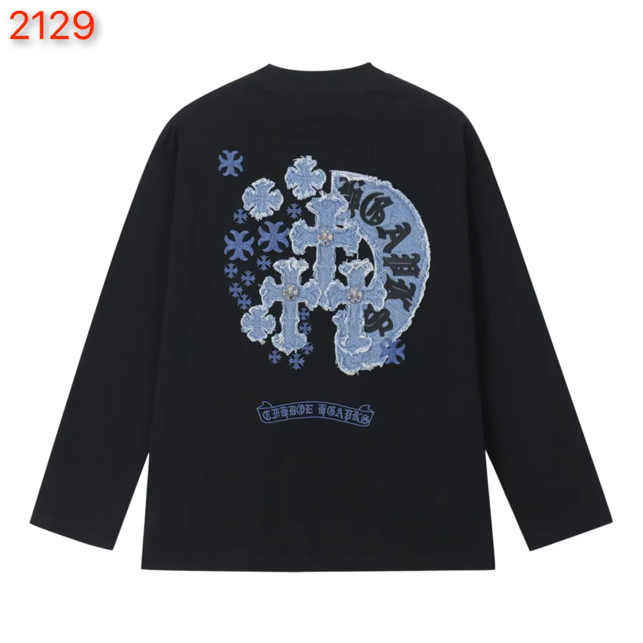 Denim Patchwork Embroidered Long-Sleeve T-Shirt D18024910