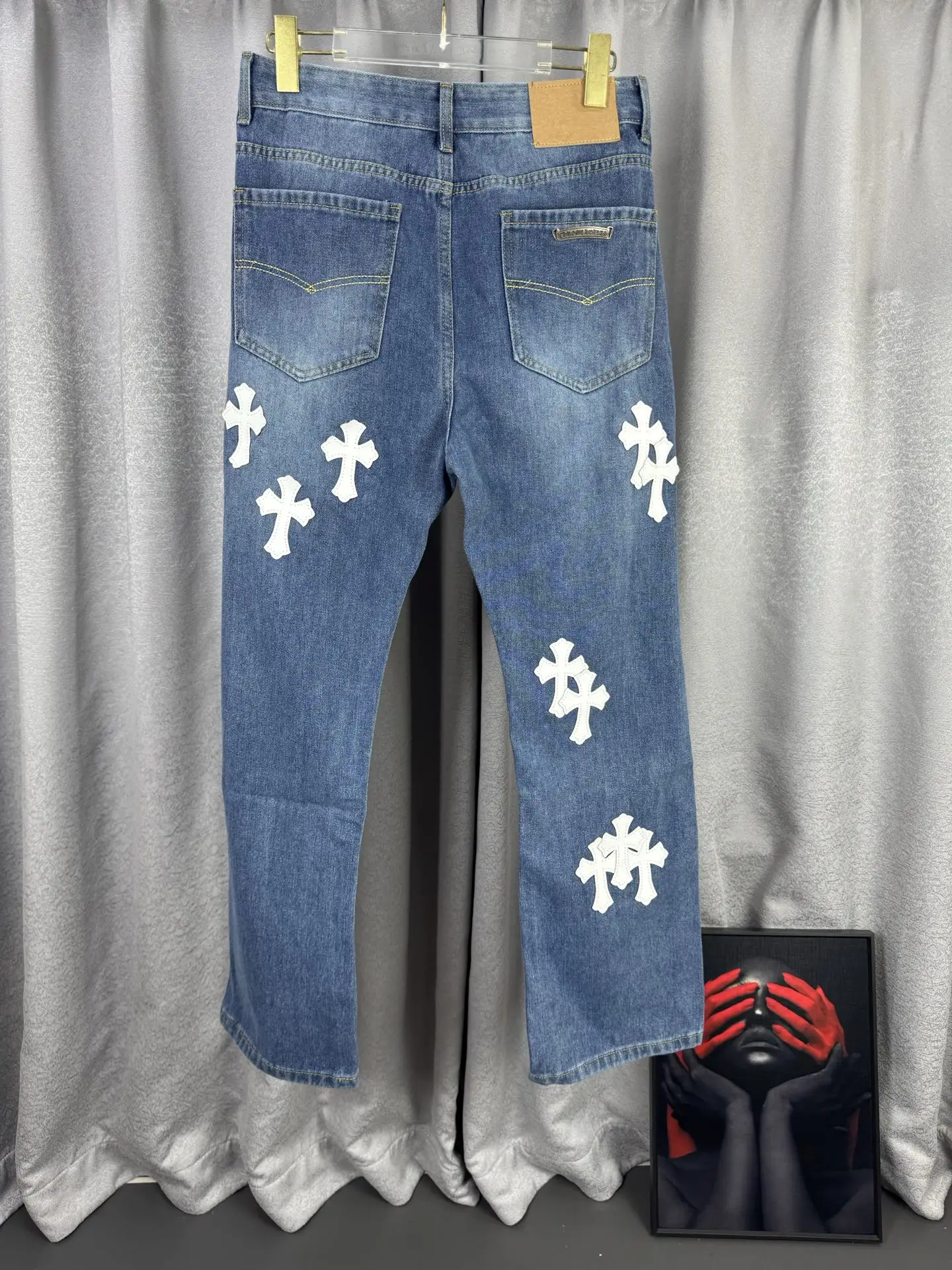 Leather Cross Patch Straight-Leg Jeans D18019546 — view 2