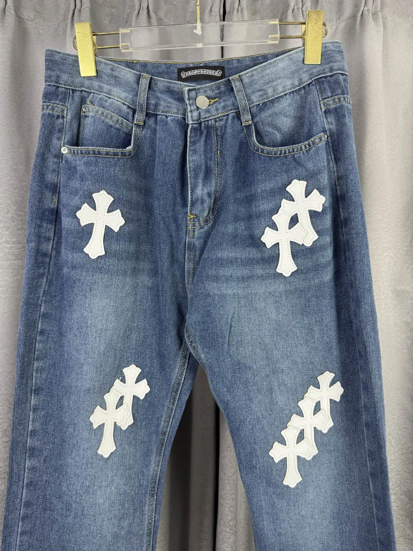 Leather Cross Patch Straight-Leg Jeans D18019546 — view 3