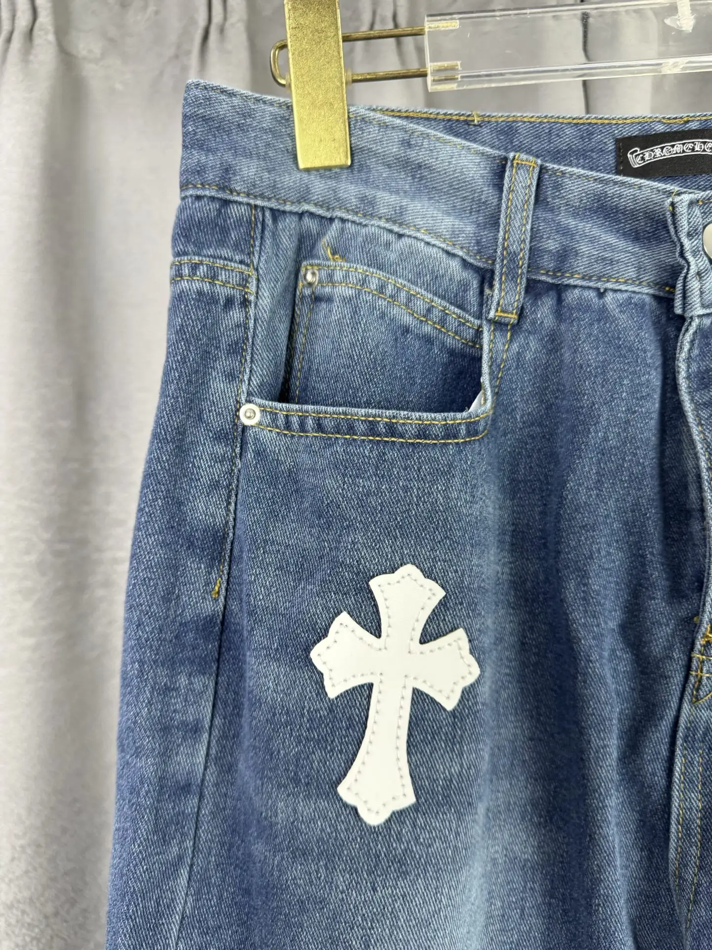 Leather Cross Patch Straight-Leg Jeans D18019546 — view 4
