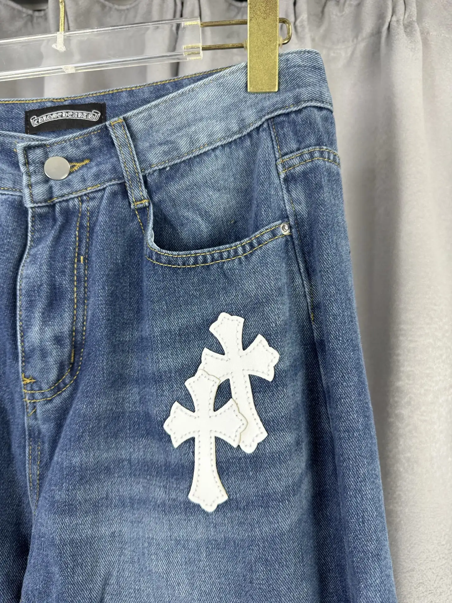 Leather Cross Patch Straight-Leg Jeans D18019546 — view 5