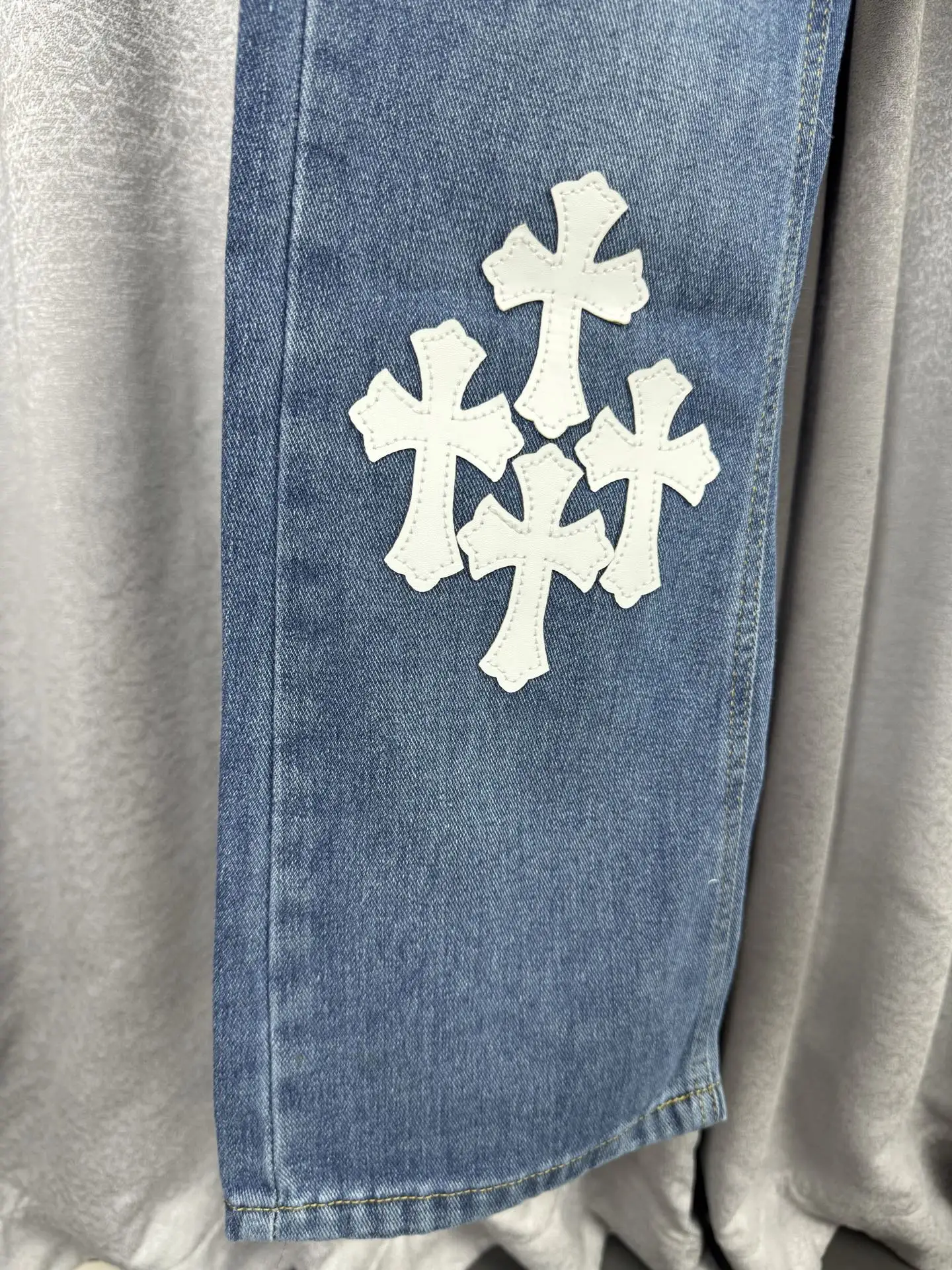 Leather Cross Patch Straight-Leg Jeans D18019546 — view 6