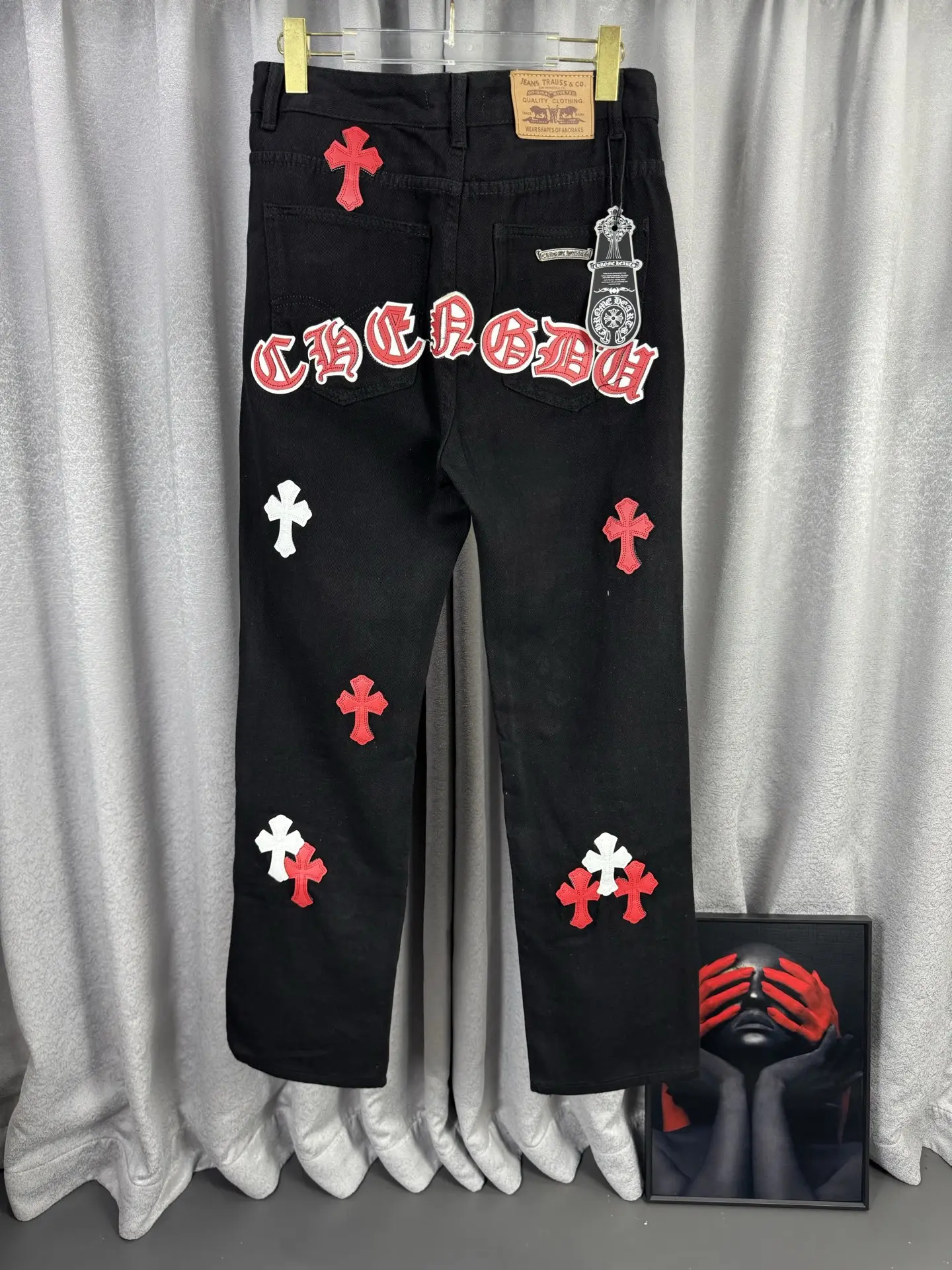 Chrome Hearts Leather Patch Straight-Leg Jeans D18019572 — view 2