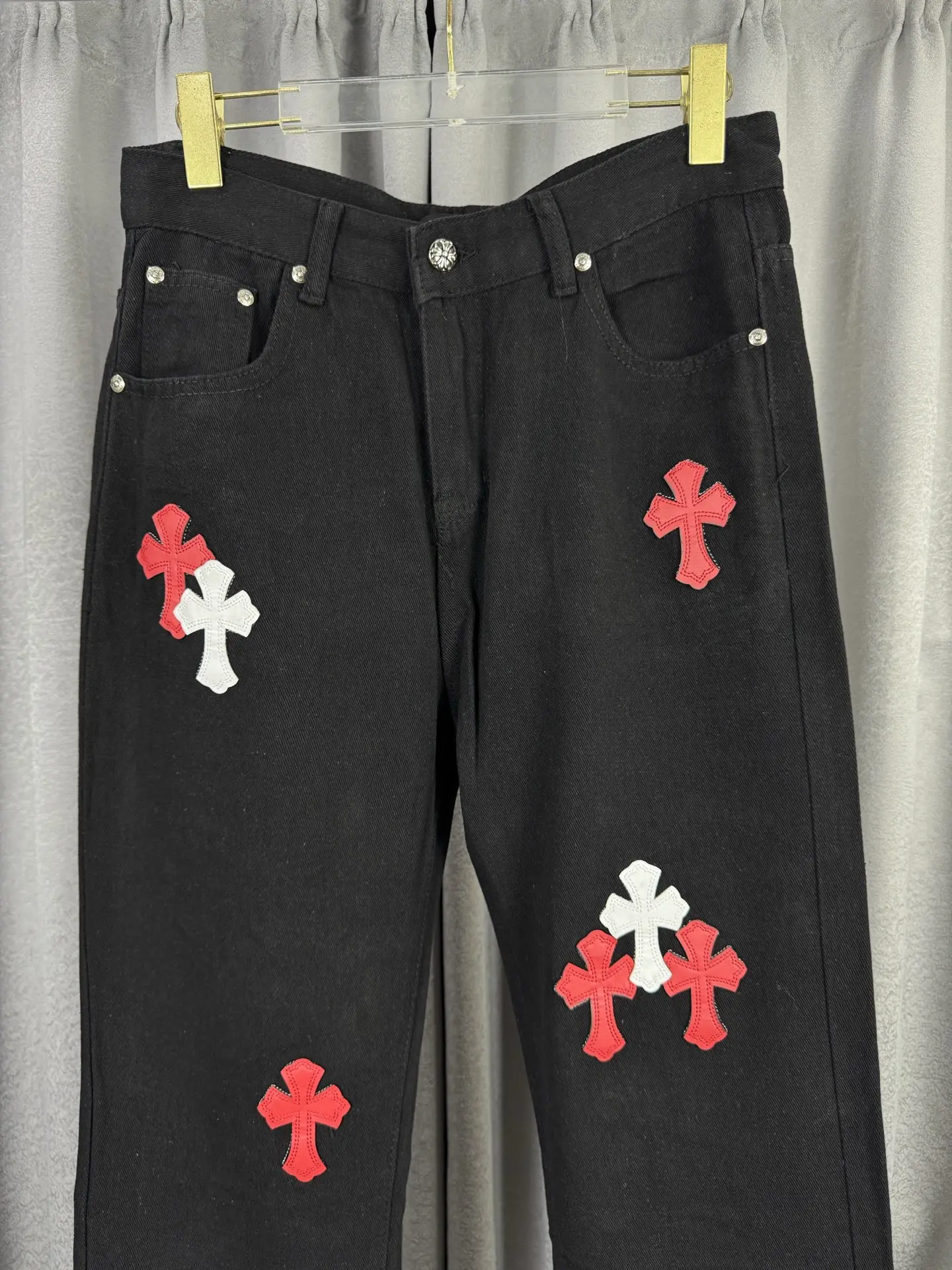 Chrome Hearts Leather Patch Straight-Leg Jeans D18019572 — view 3