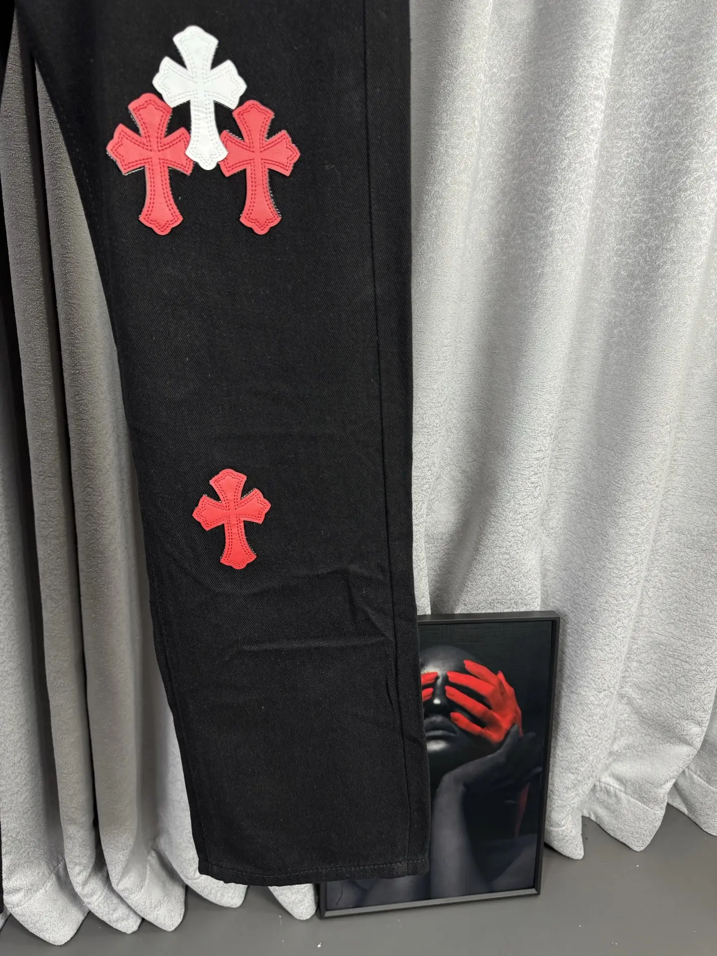 Chrome Hearts Leather Patch Straight-Leg Jeans D18019572 — view 7