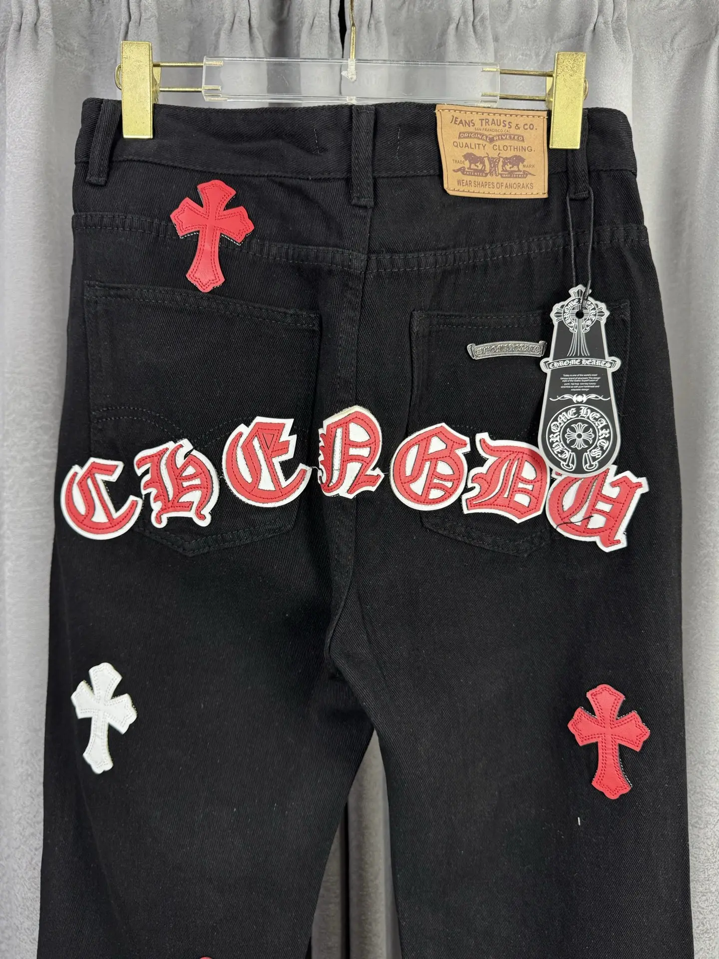 Chrome Hearts Leather Patch Straight-Leg Jeans D18019572 — view 8