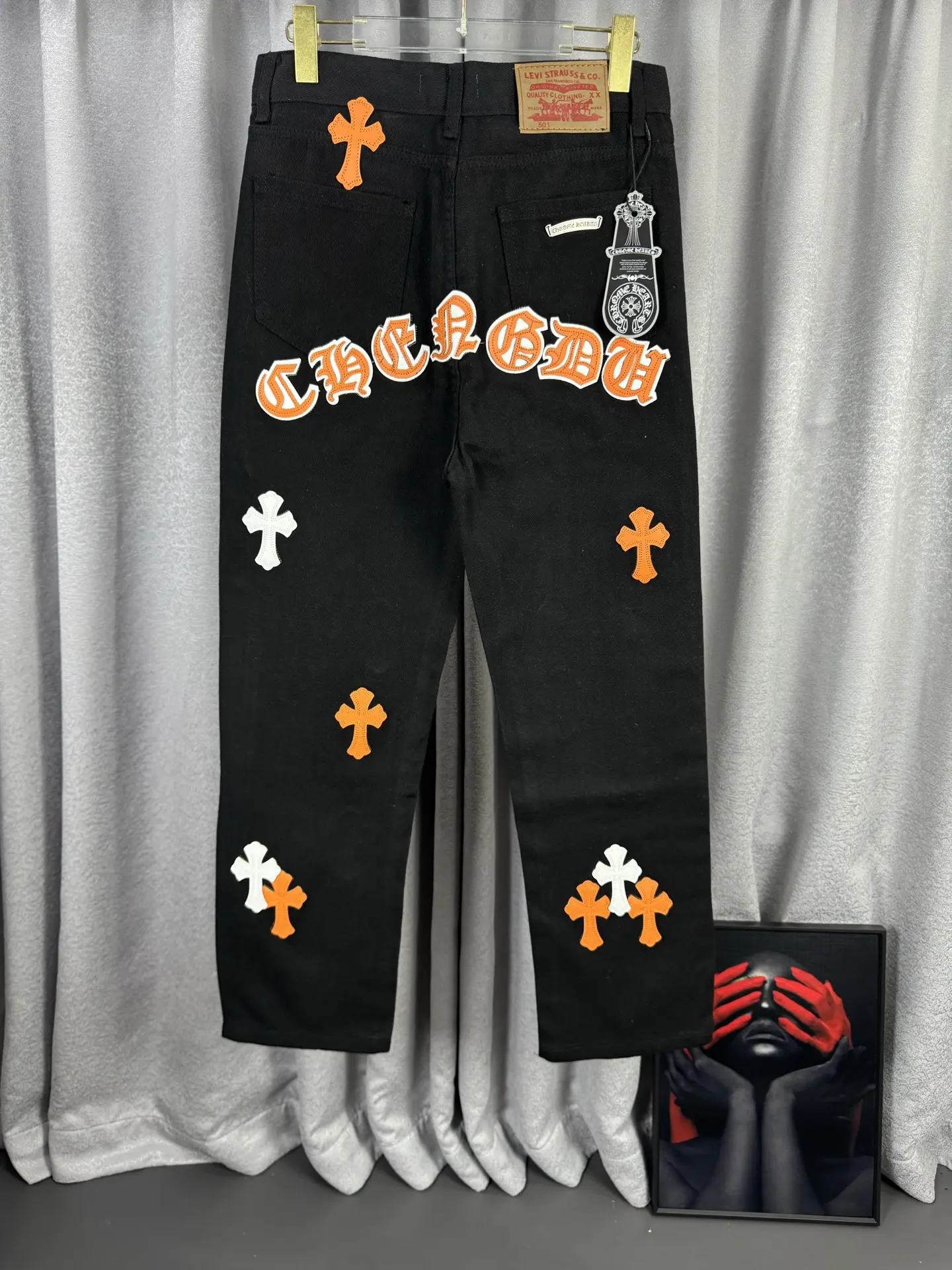 Chrome Hearts Leather Cross Patch Straight-Leg Jeans D18019575 — view 2