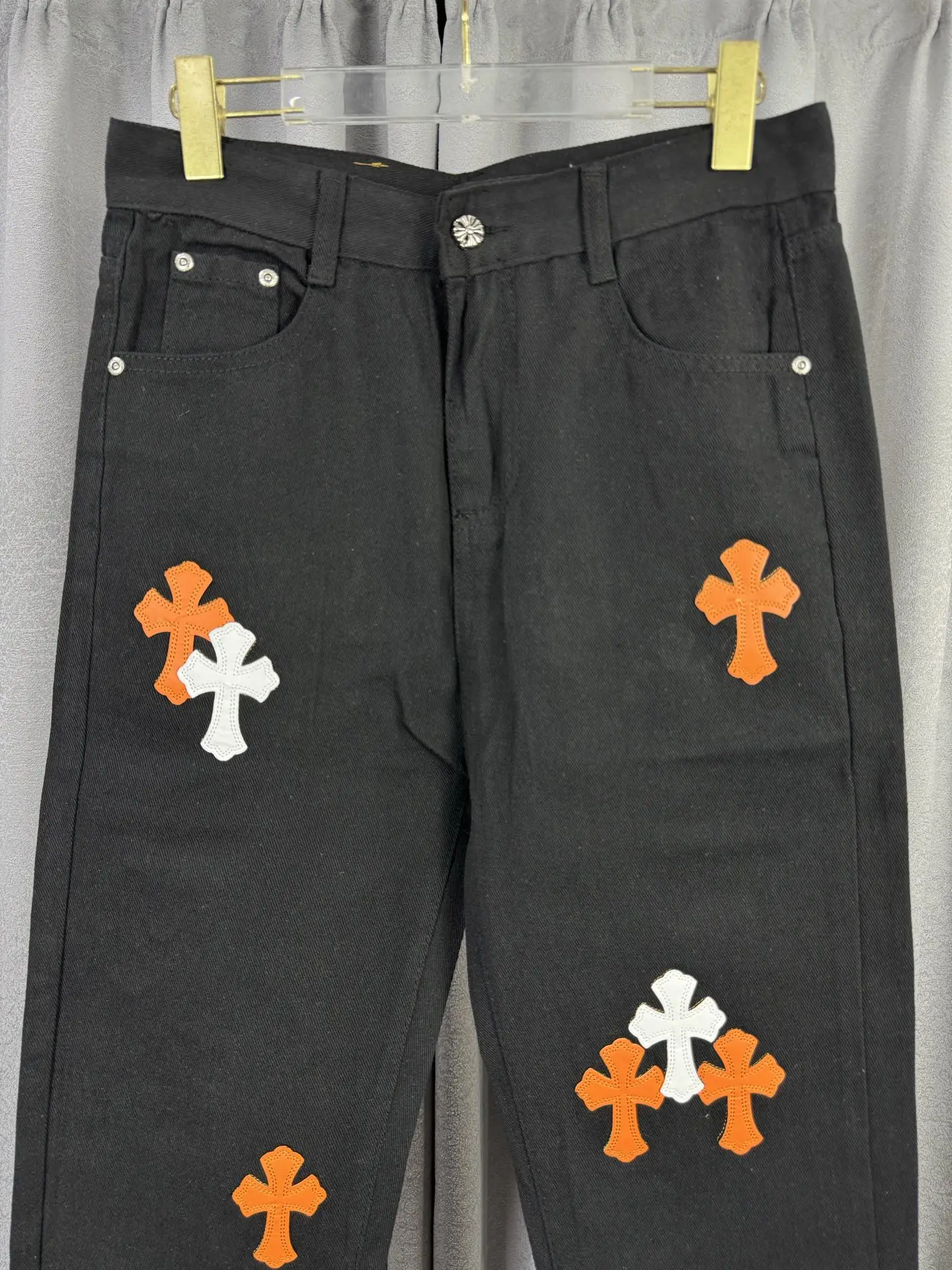 Chrome Hearts Leather Cross Patch Straight-Leg Jeans D18019575 — view 3