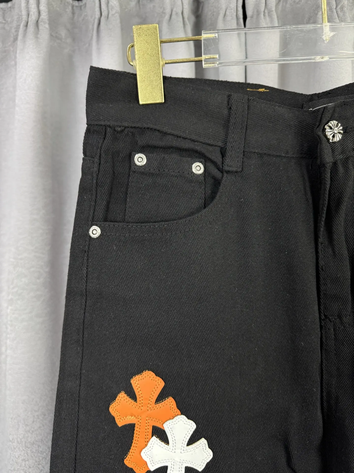Chrome Hearts Leather Cross Patch Straight-Leg Jeans D18019575 — view 4